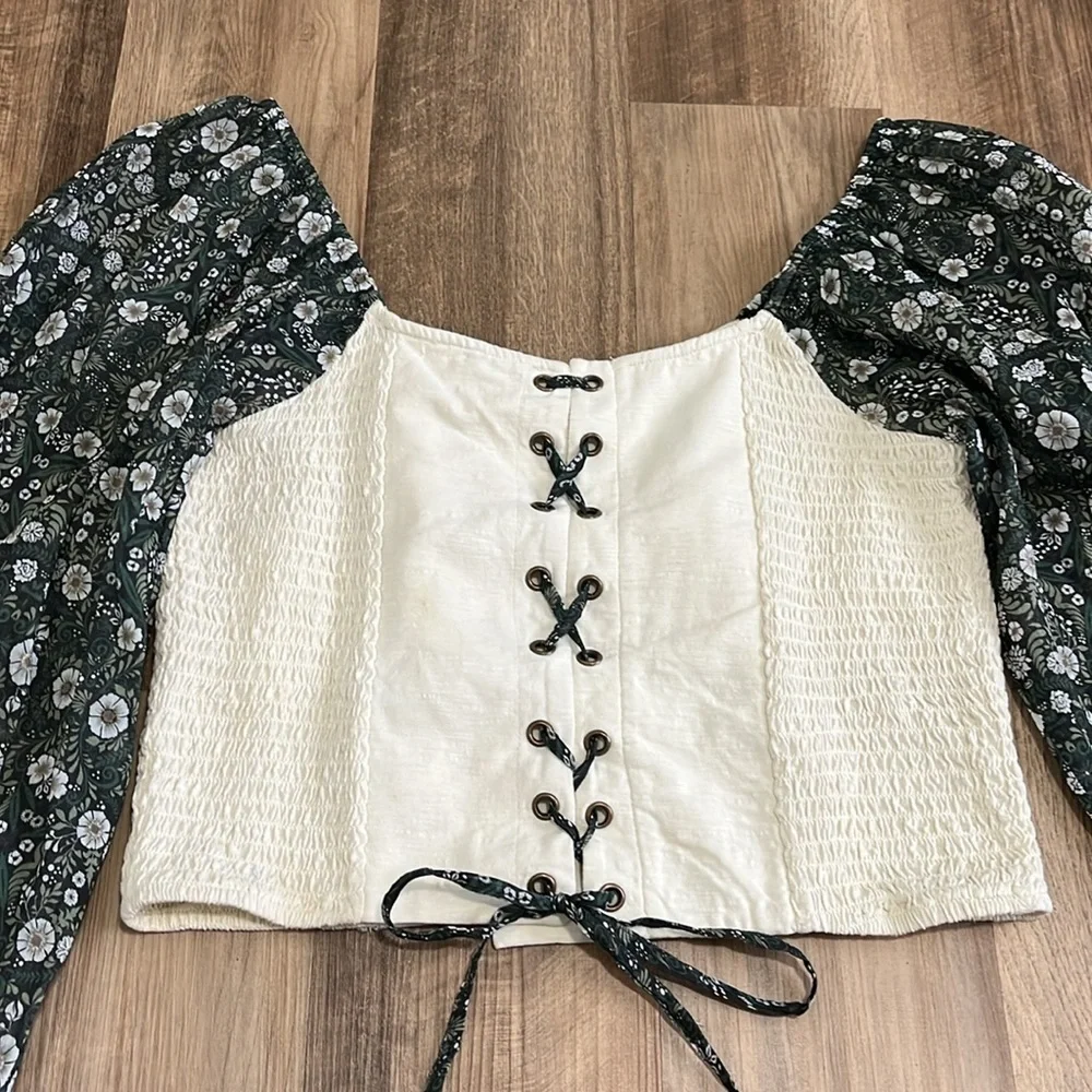 Anthropologie Forever That Girl Moss Shabby Chic Corset Back Shirt Size Medium M
